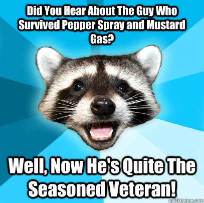 Did You Hear About The Guy Who Survived Pepper Spray and Mustard Gas? Well, Now He's Quite The Seasoned Veteran! - Did You Hear About The Guy Who Survived Pepper Spray and Mustard Gas? Well, Now He's Quite The Seasoned Veteran!  Lame Pun Coon