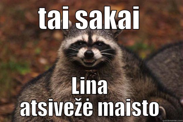 TAI SAKAI LINA ATSIVEŽĖ MAISTO Evil Plotting Raccoon