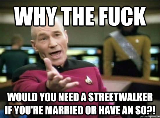 Why the fuck would you need a streetwalker if you're married or have an SO?!  Annoyed Picard HD