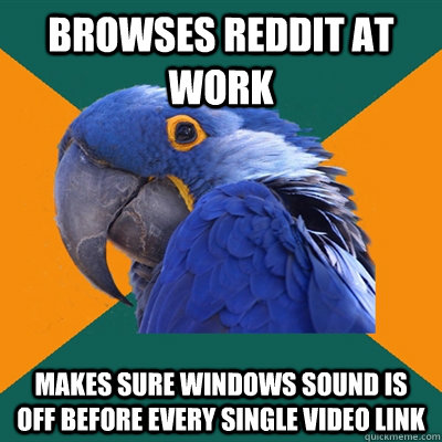 browses reddit at work makes sure windows sound is off before EVERY single video link  Paranoid Parrot