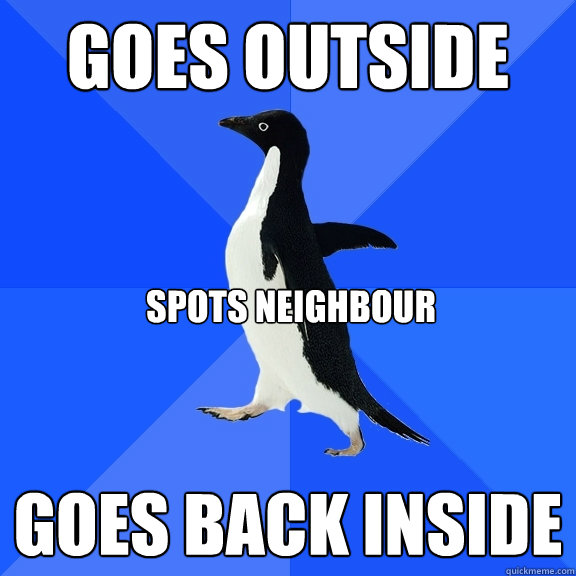 goes outside Goes back inside spots neighbour  Socially Awkward Penguin