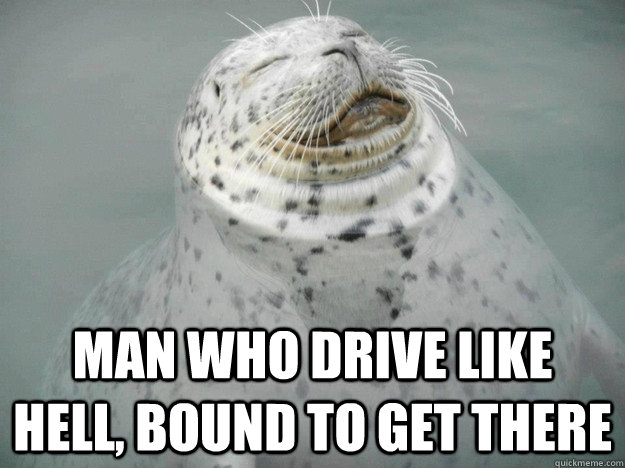 Man who drive like hell, bound to get there  Zen Seal