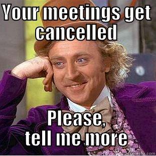 YOUR MEETINGS GET CANCELLED PLEASE, TELL ME MORE Condescending Wonka
