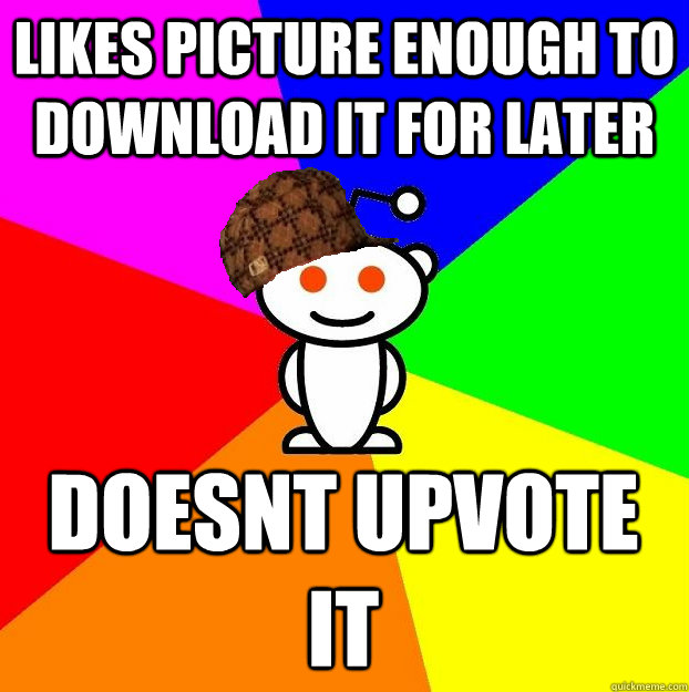 LIKES PICTURE ENOUGH TO DOWNLOAD IT FOR LATER DOESNT UPVOTE IT  Scumbag Redditor