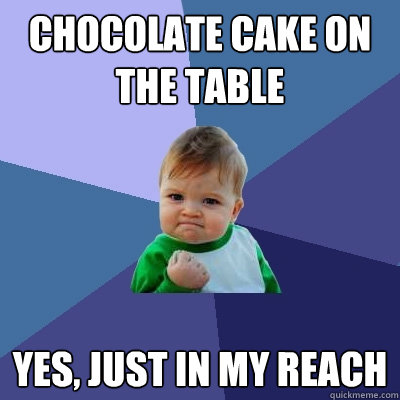 chocolate cake on the table yes, just in my reach  Success Kid