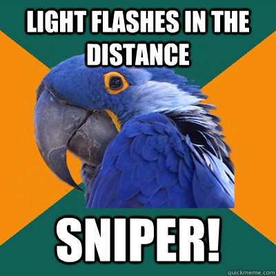 Light flashes in the distance Sniper!  Paranoid Parrot