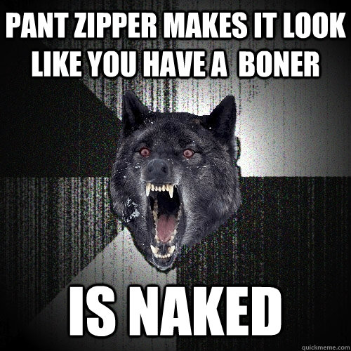pant zipper makes it look like you have a  boner  is naked  Insanity Wolf