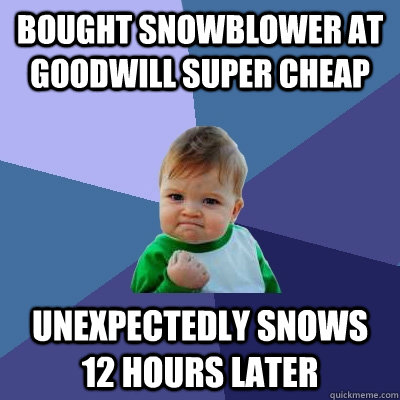 Bought snowblower at goodwill super cheap unexpectedly snows 12 hours later  Success Kid