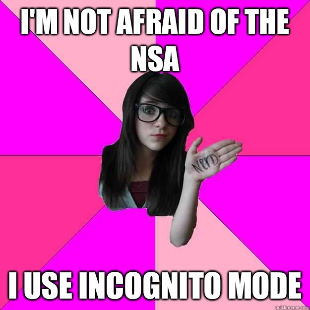 I'm not afraid of the NSA I use incognito mode - I'm not afraid of the NSA I use incognito mode  Idiot Nerd Girl