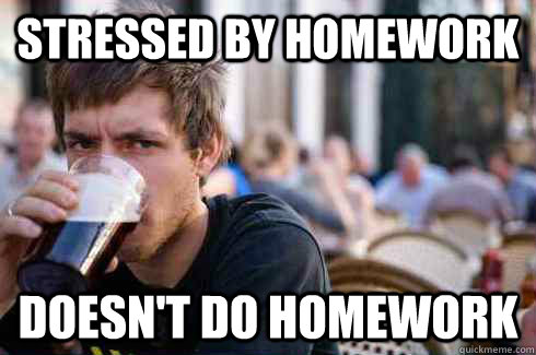 Stressed by homework Doesn't do homework  Lazy College Senior