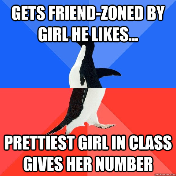 Gets friend-zoned by girl he likes... Prettiest girl in class gives her number  Socially Awkward Awesome Penguin