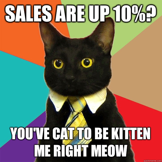 Sales are up 10%? You've cat to be kitten me right meow  Business Cat
