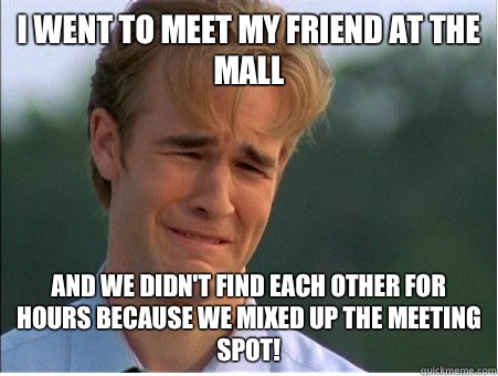 I went to meet my friend at the mall And we didn't find each other for hours because we mixed up the meeting spot!  1990s Problems