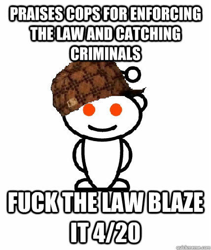 Praises cops for enforcing the law and catching criminals fuck the law blaze it 4/20  Scumbag Reddit
