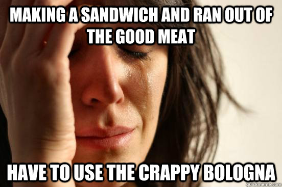 MAking a sandwich and ran out of the good meat Have to use the crappy bologna  First World Problems