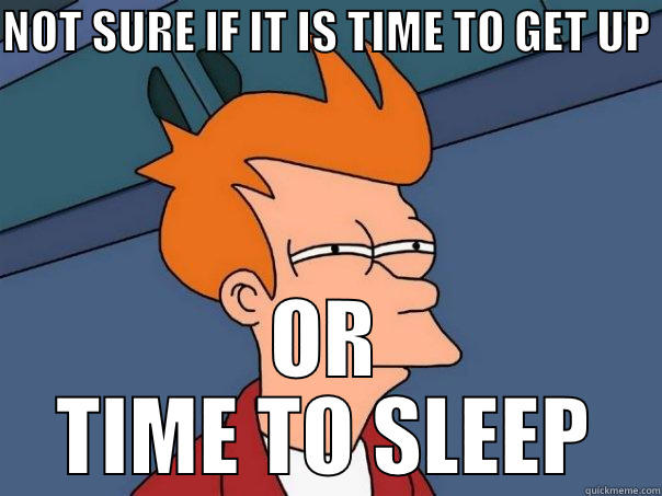 NOT SURE IF IT IS TIME TO GET UP  OR TIME TO SLEEP Futurama Fry