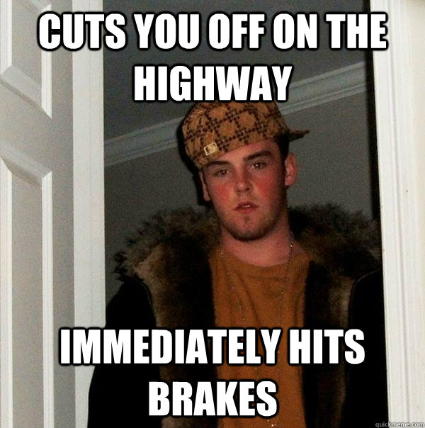 Cuts you off on the highway immediately hits brakes  Scumbag Steve