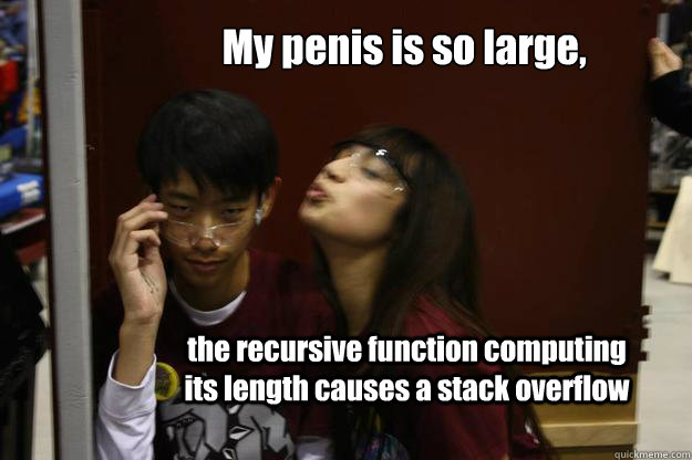 the recursive function computing its length causes a stack overflow My penis is so large, - the recursive function computing its length causes a stack overflow My penis is so large,  Programmer Phil