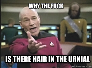 why the fuck is there hair in the urnial  Annoyed Picard