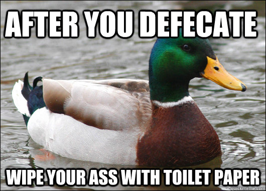 after you defecate wipe your ass with toilet paper  Actual Advice Mallard