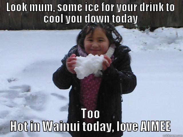 LOOK MUM, SOME ICE FOR YOUR DRINK TO COOL YOU DOWN TODAY TOO HOT IN WAINUI TODAY, LOVE AIMEE Misc