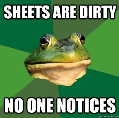 sheets are dirty no one notices  Foul Bachelor Frog