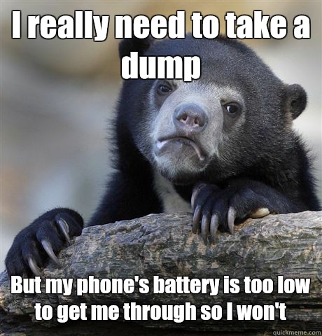I really need to take a dump But my phone's battery is too low to get me through so I won't  Confession Bear