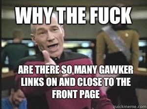 Why the fuck Are there so many Gawker links on and close to the front page  Annoyed Picard