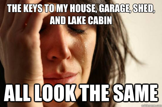 The keys to my house, garage, shed, and lake cabin all look the same - The keys to my house, garage, shed, and lake cabin all look the same  First World Problems