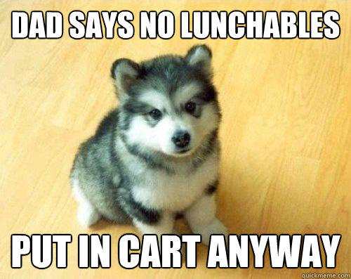 dad says no lunchables put in cart anyway  Baby Courage Wolf