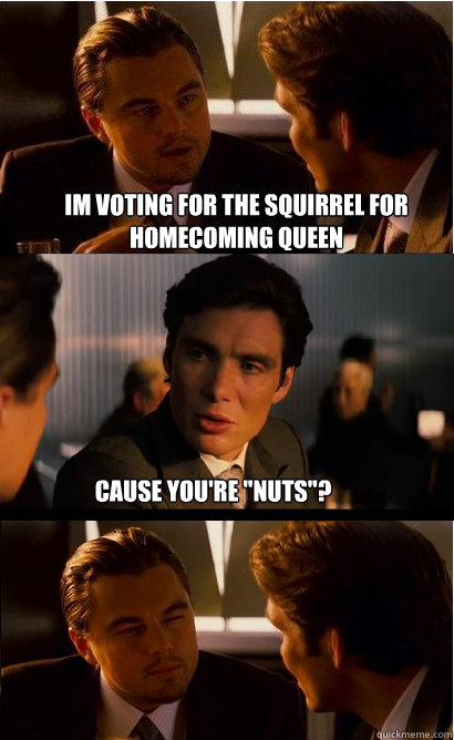 Im voting for the squirrel for homecoming queen cause you're 