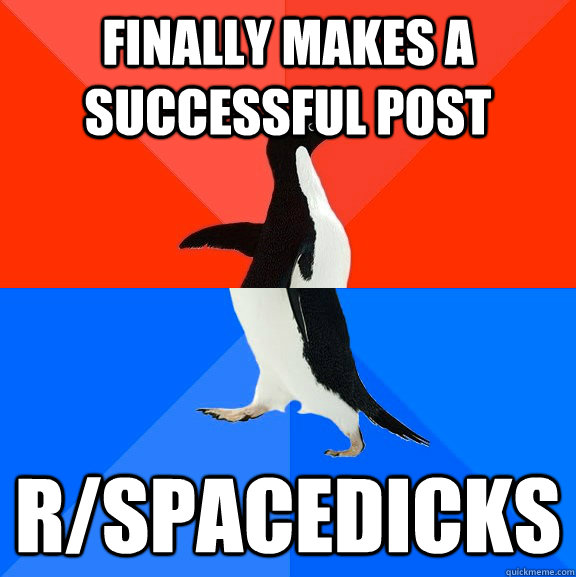 finally makes a successful post r/spacedicks  Socially Awesome Awkward Penguin