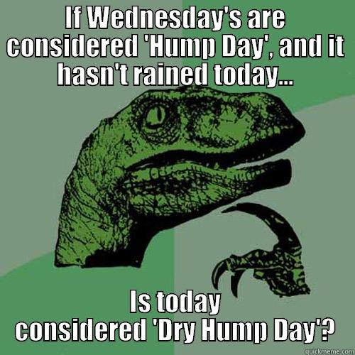 IF WEDNESDAY'S ARE CONSIDERED 'HUMP DAY', AND IT HASN'T RAINED TODAY... IS TODAY CONSIDERED 'DRY HUMP DAY'? Philosoraptor