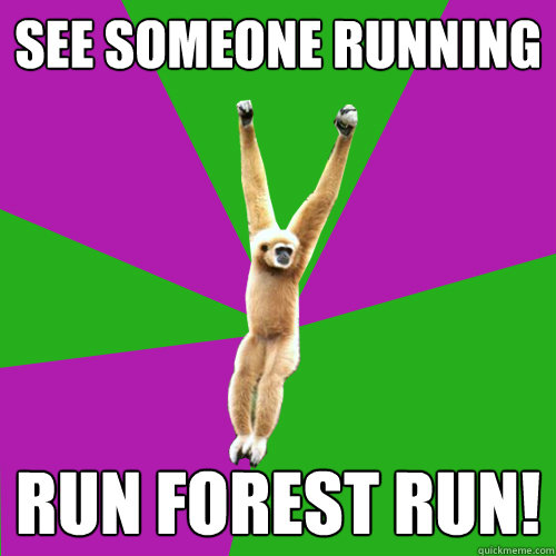 See someone running RUN FOREST RUN! - See someone running RUN FOREST RUN!  Over-used quote gibbon