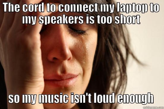 THE CORD TO CONNECT MY LAPTOP TO MY SPEAKERS IS TOO SHORT SO MY MUSIC ISN'T LOUD ENOUGH First World Problems