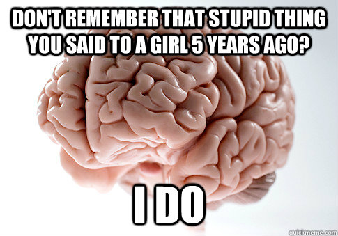 don't remember that stupid thing you said to a girl 5 years ago? I DO  Scumbag Brain