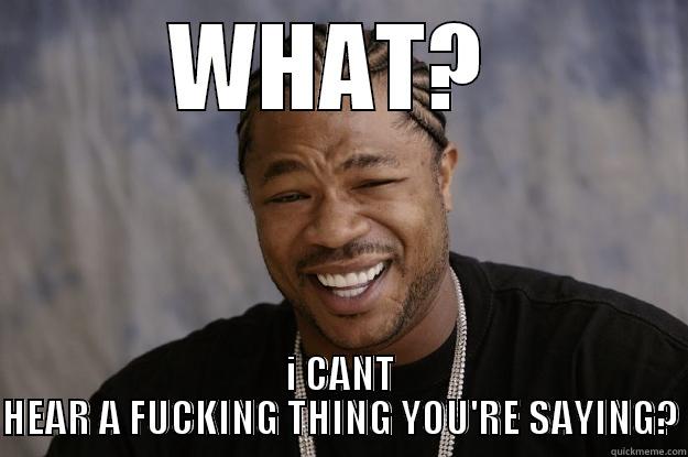 WHAT?  I CANT HEAR A FUCKING THING YOU'RE SAYING? Xzibit meme