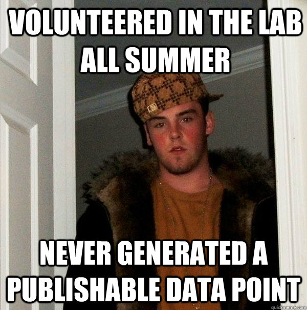 Volunteered in the lab all summer Never generated a publishable data point  Scumbag Steve