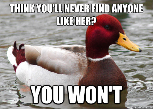 think you'll never find anyone like her? you won't  Malicious Advice Mallard