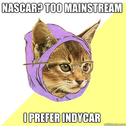 nascar? too mainstream i prefer indycar  Hipster Kitty