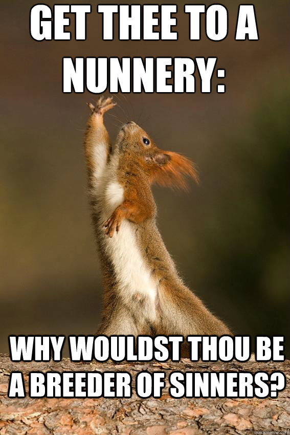 Get thee to a nunnery: Why wouldst thou be a breeder of sinners?  Shakespeare Squirrel