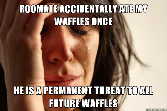 Roomate accidentally ate my waffles once He is a permanent threat to all future waffles  First World Problems