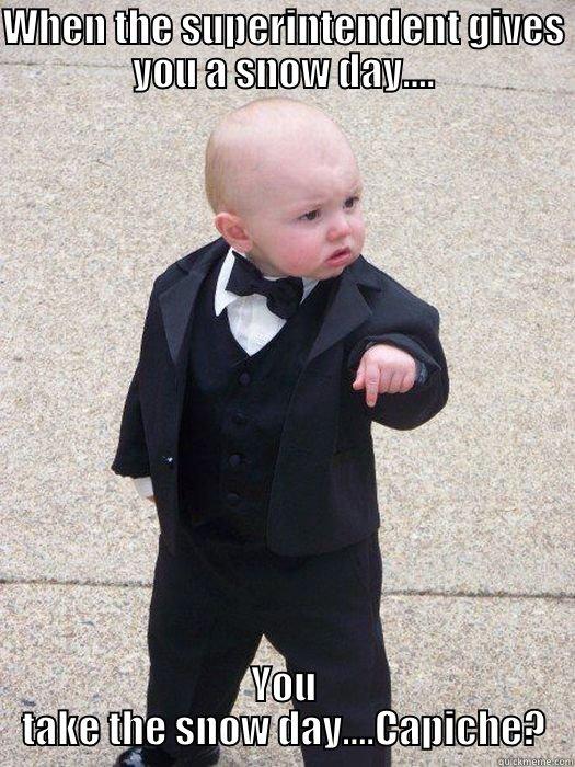 WHEN THE SUPERINTENDENT GIVES YOU A SNOW DAY.... YOU TAKE THE SNOW DAY....CAPICHE? Baby Godfather