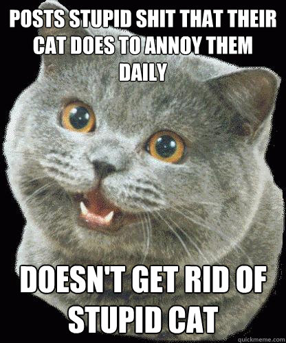 POSTS STUPID SHIT THAT THEIR CAT DOES TO ANNOY THEM DAILY DOESN'T GET RID OF STUPID CAT  