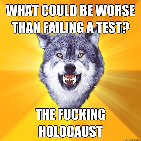 what could be worse than failing a test? the fucking holocaust  Courage Wolf
