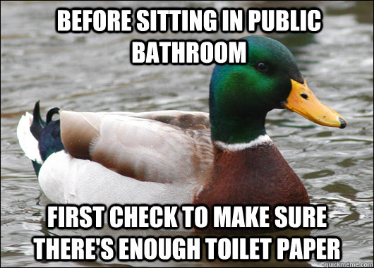 Before sitting in public bathroom First check to make sure there's enough toilet paper  Actual Advice Mallard