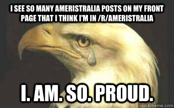 I see so many Ameristralia posts on my front page that I think I'm in /r/Ameristralia I. Am. So. Proud. - I see so many Ameristralia posts on my front page that I think I'm in /r/Ameristralia I. Am. So. Proud.  Misunderstood Eagle