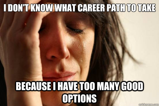 I don't know what career path to take because i have too many good options   First World Problems