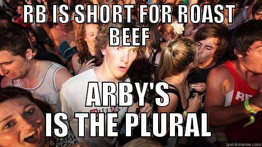 RB IS SHORT FOR ROAST BEEF ARBY'S IS THE PLURAL Sudden Clarity Clarence