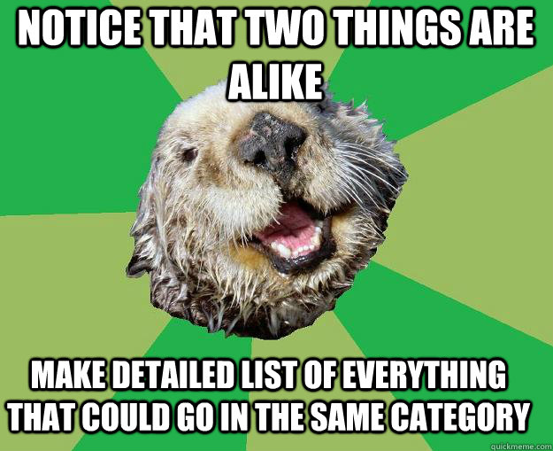 Notice that two things are alike make detailed list of everything that could go in the same category  OCD Otter